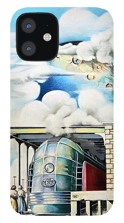 Train Drawing iPhone 12 Case featuring the drawing Desert Wind by David Neace