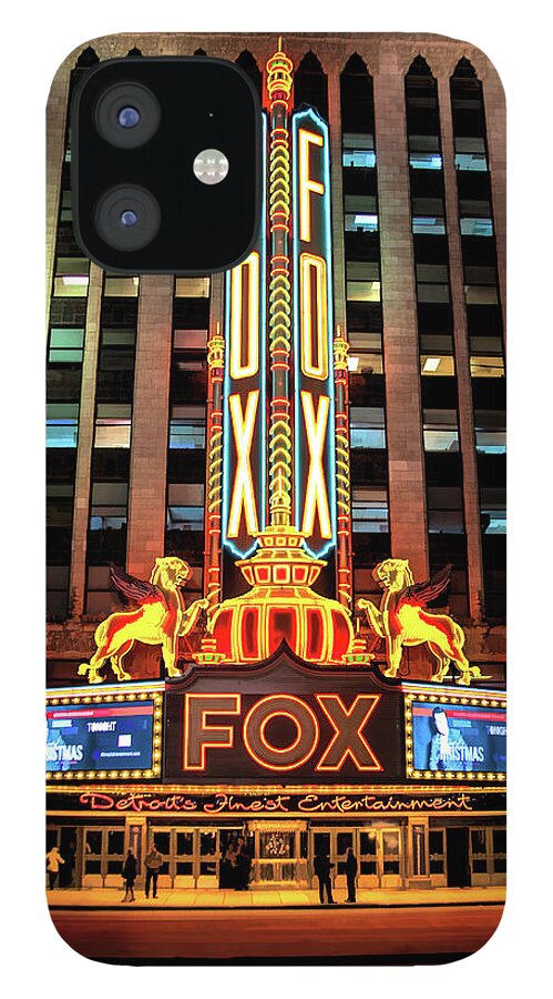 Detroit iPhone 12 Case featuring the painting Detroit Fox Theatre Marquee by Christopher Arndt
