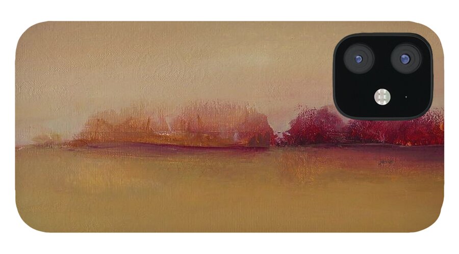 Landscape iPhone 12 Case featuring the painting Distant Red Trees by Michelle Abrams