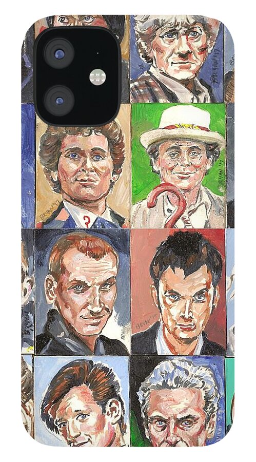 Doctor Who iPhone 12 Case featuring the painting Doctor Who 1963 to 2017 revised by Bryan Bustard