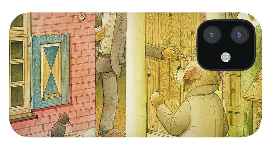 Dog Life Animals House Tree Illustration Book Drawing Children Autumn Red iPhone 12 Case featuring the painting Dogs Life03 by Kestutis Kasparavicius