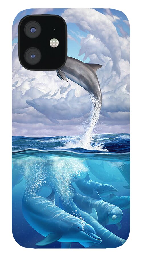 Dolphins iPhone 12 Case featuring the digital art Dolphonic Symphony by Jerry LoFaro