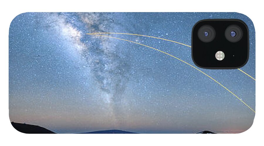 Hawaii iPhone 12 Case featuring the photograph Double Lasers with the Milky Way Panorama by Jason Chu