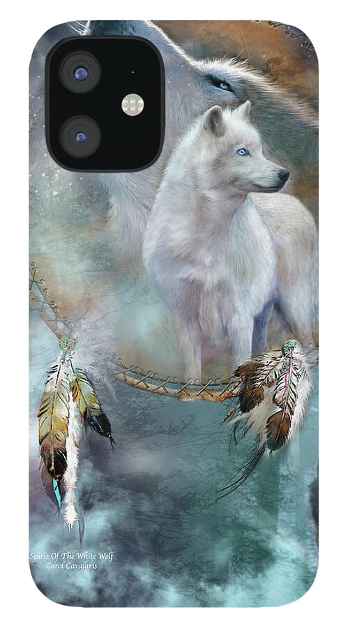 Carol Cavalaris iPhone 12 Case featuring the mixed media Dream Catcher - Spirit Of The White Wolf by Carol Cavalaris