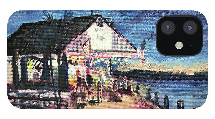 Impressionism iPhone 12 Case featuring the painting Drinks and Dogs at Doc's by Maggii Sarfaty