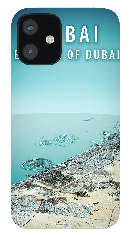 Dubai iPhone 12 Case featuring the digital art Dubai 3D Render Satellite View Topographic Map Vertical by Frank Ramspott