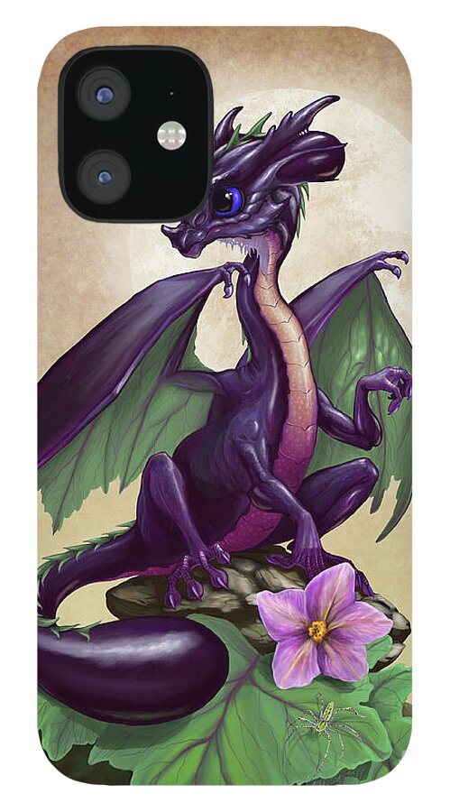 Eggplant iPhone 12 Case featuring the digital art Eggplant Dragon by Stanley Morrison