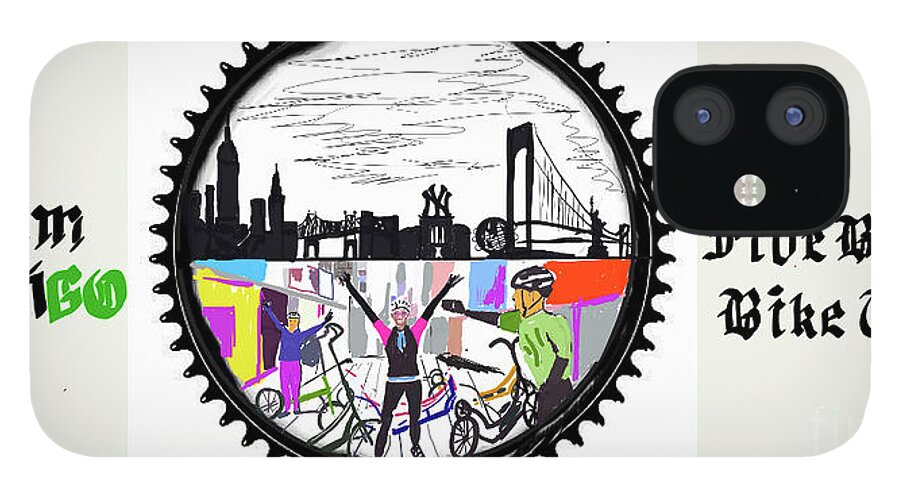 #elliptigo # Elliptiart iPhone 12 Case featuring the painting elliptiGO meets the 5 boros bike tour by Francois Lamothe