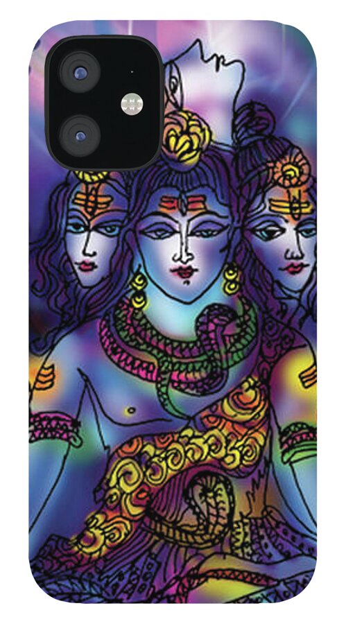 Shiva iPhone 12 Case featuring the painting Enlightened Shiva by Guruji Aruneshvar Paris Art Curator Katrin Suter