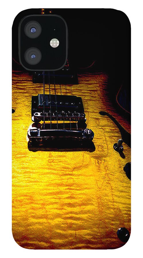 Guitar iPhone 12 Case featuring the digital art ES-335 Dots Flame Burst Spotlight Series by Guitarwacky Fine Art