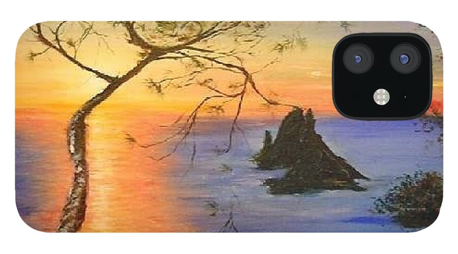 Sunset iPhone 12 Case featuring the painting Es Vedra Island Off Ibiza South Coast by Lizzy Forrester