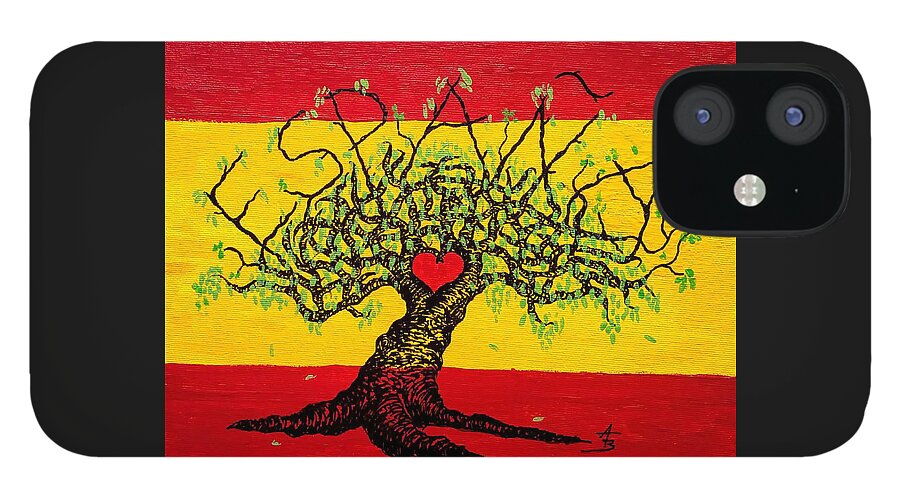 Espana iPhone 12 Case featuring the drawing Espana Love Tree by Aaron Bombalicki