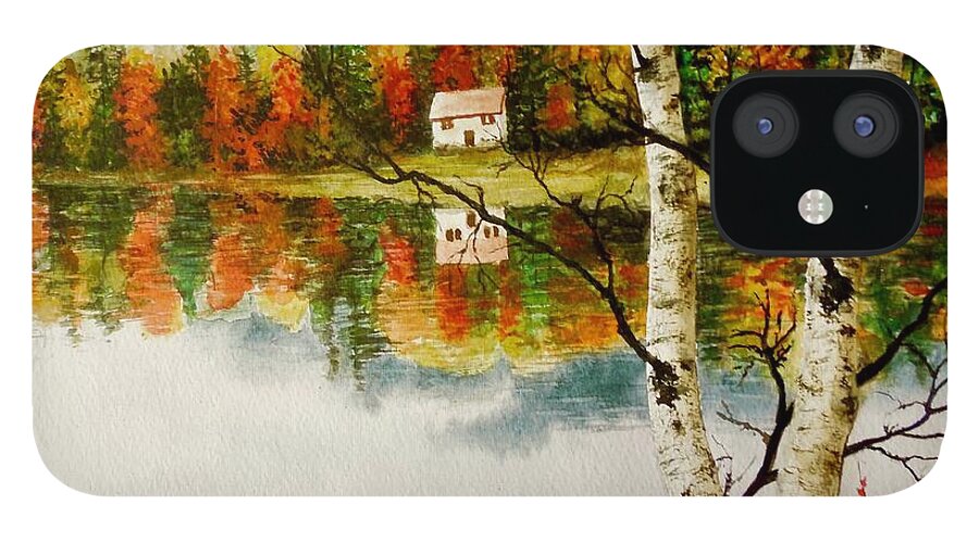Landscape iPhone 12 Case featuring the painting Fall Splendour by Sher Nasser