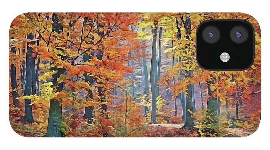 Fall Woods iPhone 12 Case featuring the painting Fall Woods by Harry Warrick