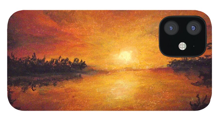 Sunset iPhone 12 Case featuring the drawing Falling Sun by Jen Shearer