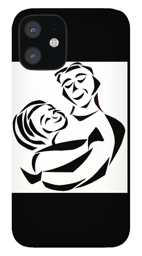 Father iPhone 12 Case featuring the mixed media Father and Child by Delin Colon
