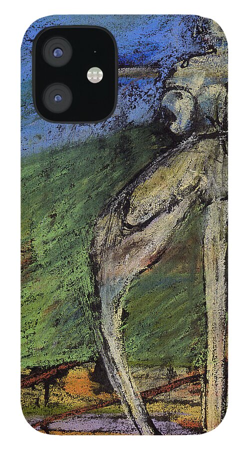 Painting iPhone 12 Case featuring the pastel Figure in Landscape by JC Armbruster