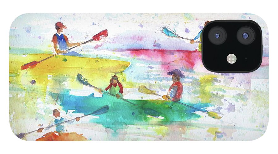 Kayak iPhone 12 Case featuring the painting Flash Paddle by Christy Lemp