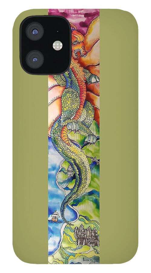 Dragon iPhone 12 Case featuring the tapestry - textile Flight of the Dragon by Karla Kay Benjamin