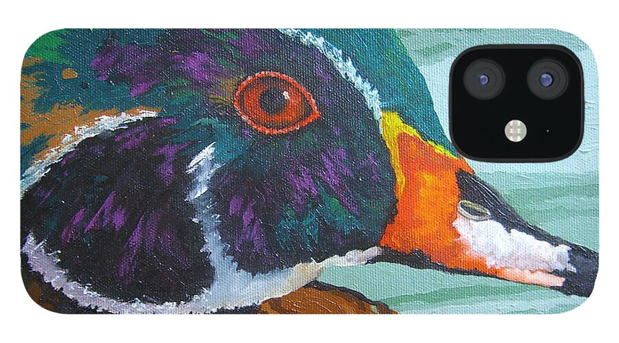 Wood Duck iPhone 12 Case featuring the painting Floating Jewel by Cheryl Bowman