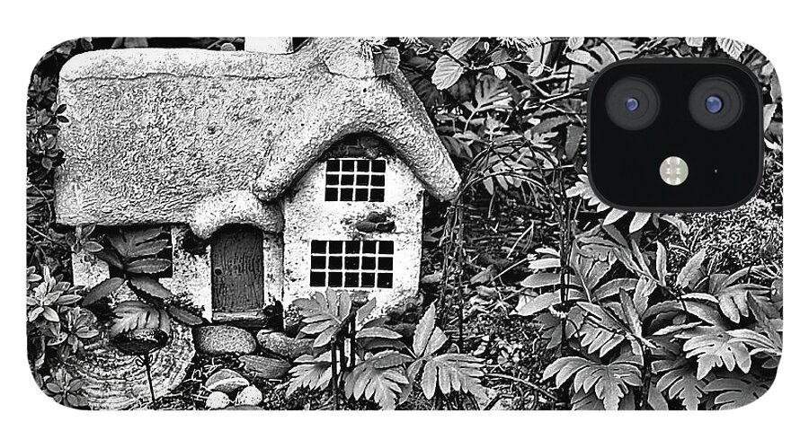 Flower iPhone 12 Case featuring the photograph Flower Garden Cottage In Black And White by Smilin Eyes Treasures