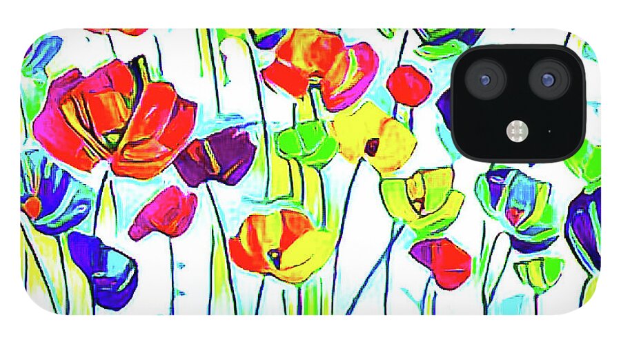 Digital Art iPhone 12 Case featuring the mixed media Flower Stems 18 by Toni Somes