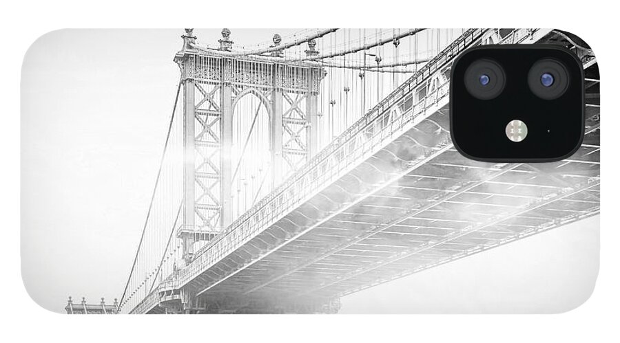 Manhattan Bridge iPhone 12 Case featuring the photograph Fog Under The Manhattan BW by Az Jackson