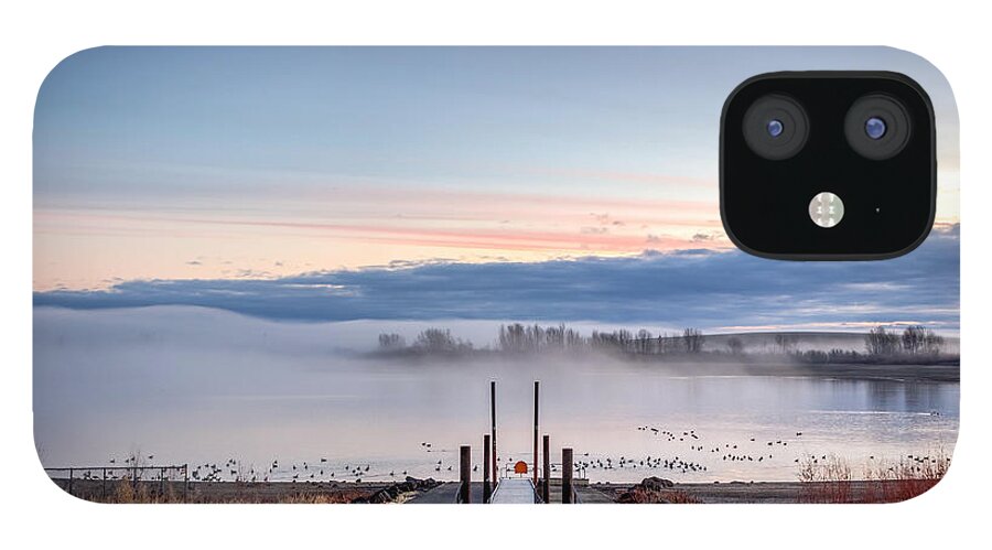 Lewiston Idaho Id Clarkston Washington Wa Lc-valley Lc Valley Pacific Northwest Palouse Mann Lake Mann's Water Pond Birds Water Fowl Dock Boat Launch Fence Fog Foggy Sunrise Pastel iPhone 12 Case featuring the photograph Foggy Manns Lake by Brad Stinson