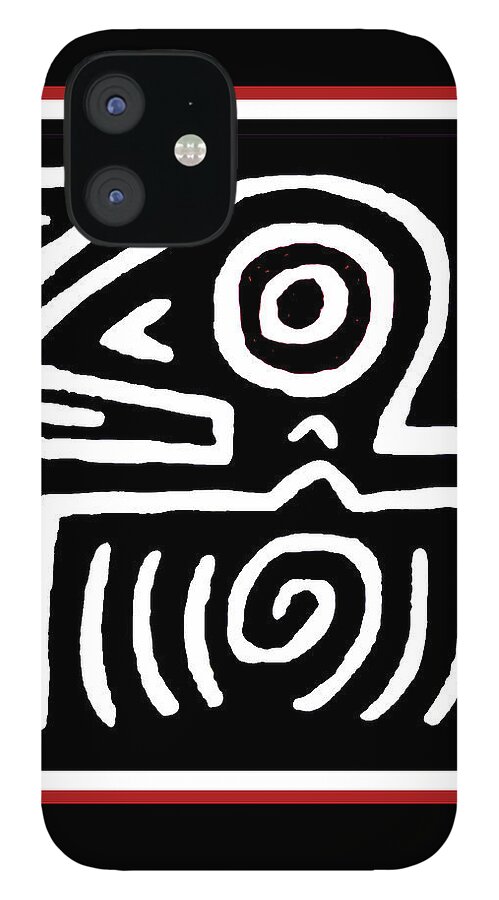 Black And White Folk Art iPhone 12 Case featuring the digital art Folk Art Bird Black and White by Vagabond Folk Art - Virginia Vivier