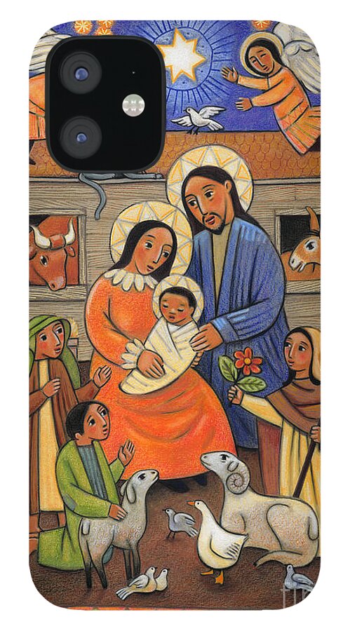 Folk Nativity iPhone 12 Case featuring the painting Folk Nativity - JLFON by Julie Lonneman