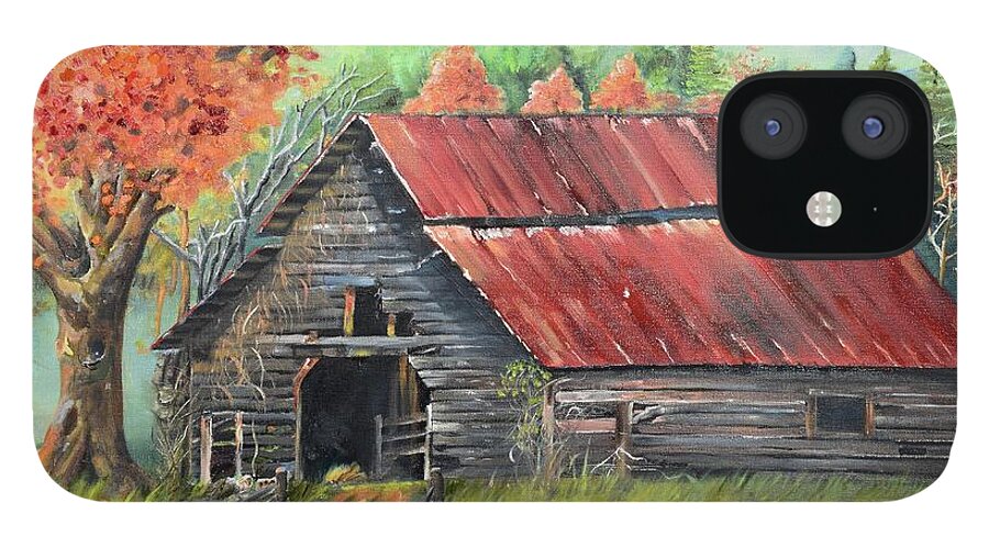 Barn iPhone 12 Case featuring the painting Follow the Lantern - Early Morning Barn- Anne's Barn by Jan Dappen