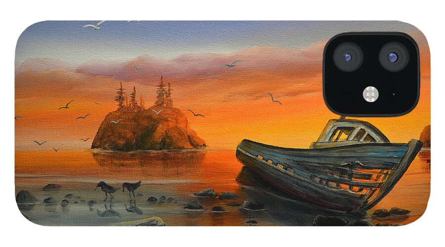Seascape iPhone 12 Case featuring the painting Forgotten by Wayne Enslow