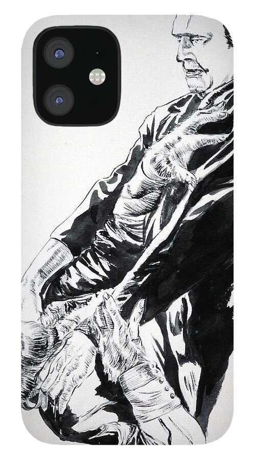 Frankenstein iPhone 12 Case featuring the painting Frankenstein vs. the Wolfman by Bryan Bustard