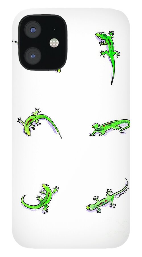 Gecko iPhone 12 Case featuring the painting Gecko Play by Diane Thornton