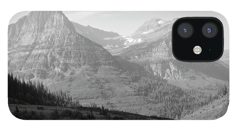 Glacier iPhone 12 Case featuring the photograph Glacier National Park Fireweed Slope Black and White by Bruce Gourley