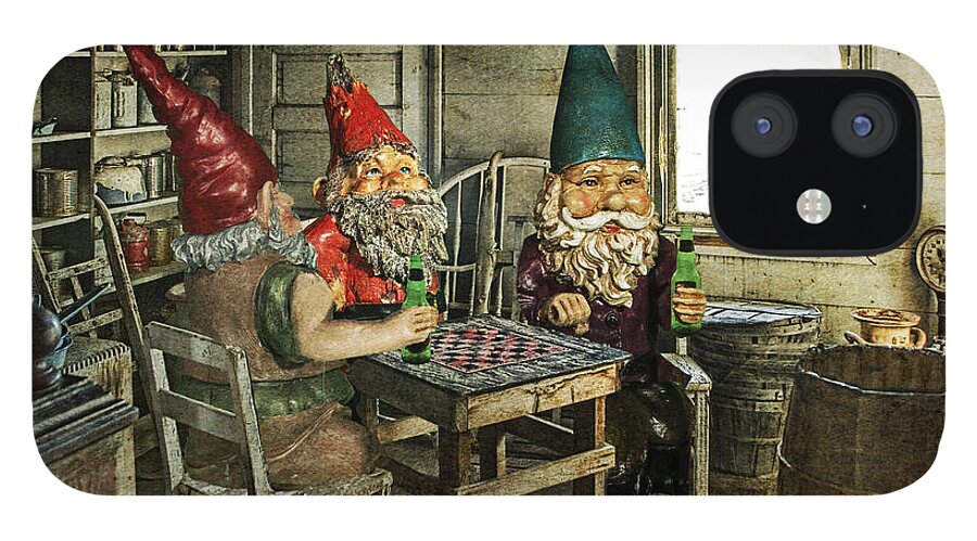 Garden Gnome iPhone 12 Case featuring the photograph Gnomes Playing Checkers by Randall Nyhof