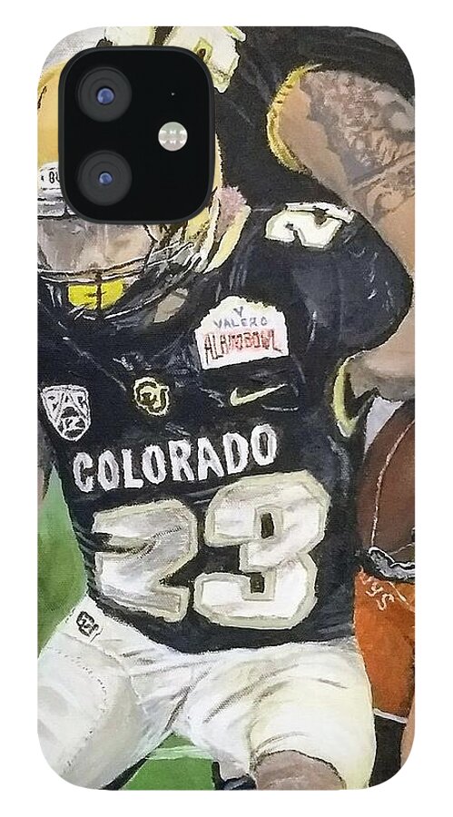 Phillip Lindsay iPhone 12 Case featuring the painting Go Buffs by Kevin Daly