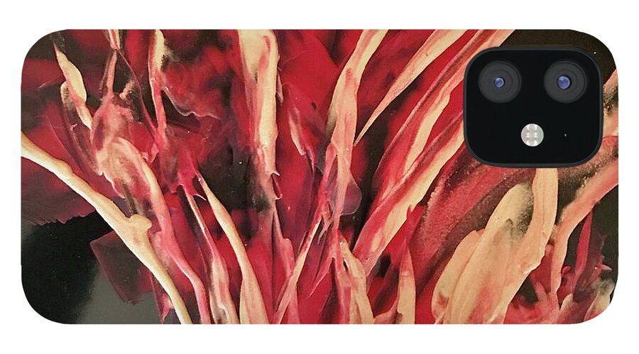 Red iPhone 12 Case featuring the painting Golden Flowers by Tommy McDonell