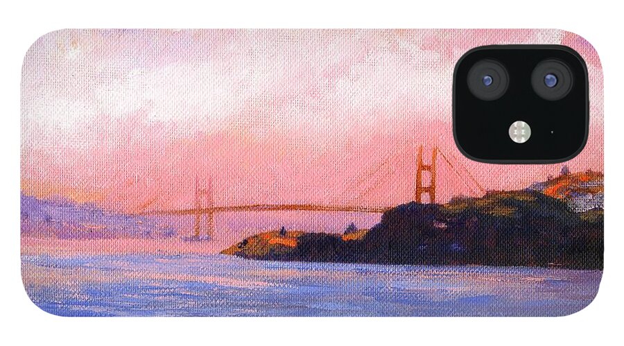 Landscape iPhone 12 Case featuring the painting Golden Gate Bridge by Frank Wilson