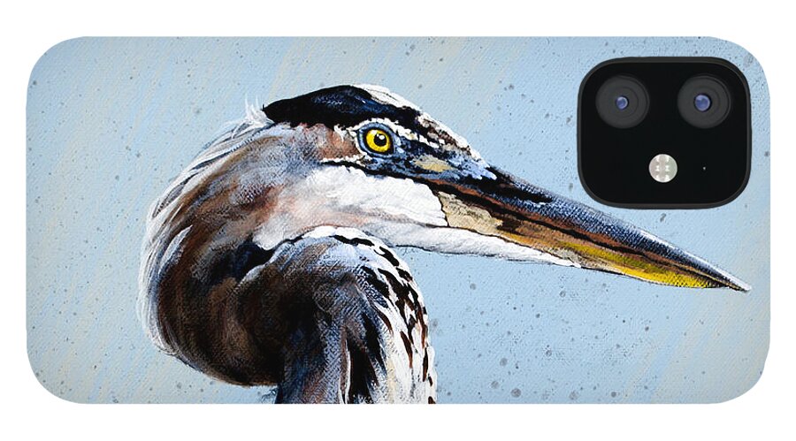 Great Blue Heron iPhone 12 Case featuring the painting Great Blue Theodore by Joan Garcia