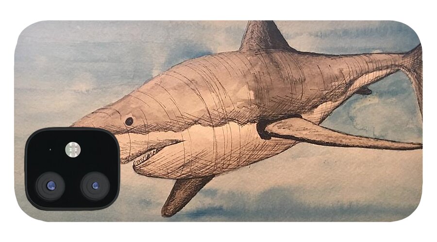 Great iPhone 12 Case featuring the painting Great White Shark by Mastiff Studios