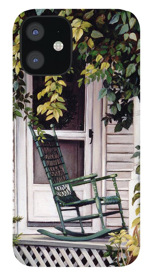 Farmhouse iPhone 12 Case featuring the painting Green Rocking Chair by Marie Witte