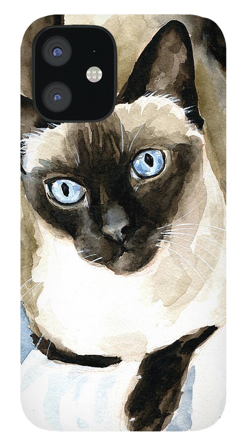 Cat iPhone 12 Case featuring the painting Guardian Angel - Siamese Cat Portrait by Dora Hathazi Mendes