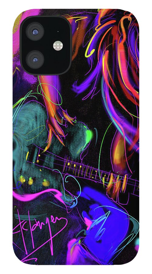 Hair Guitar iPhone 12 Case featuring the painting Hair Guitar 2 by DC Langer