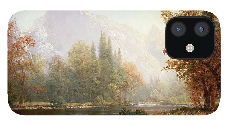 Albert Bierstadt iPhone 12 Case featuring the painting Half Dome Yosemite by Albert Bierstadt