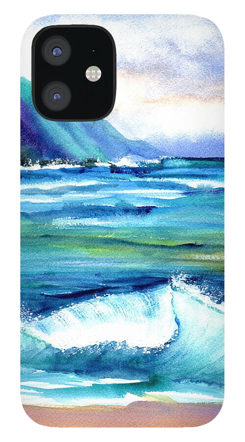 Hanalei iPhone 12 Case featuring the painting Hanalei Sea by Marionette Taboniar