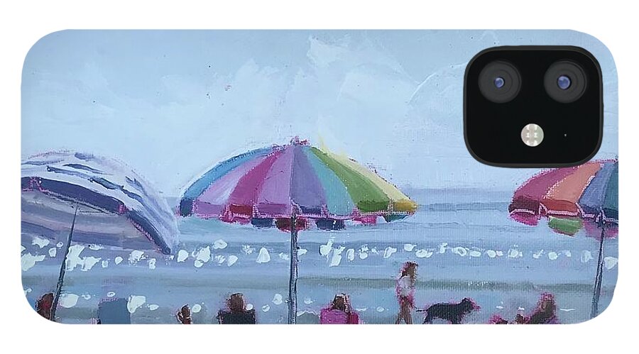 Impressionism iPhone 12 Case featuring the painting Happy Umbrellas by Maggii Sarfaty