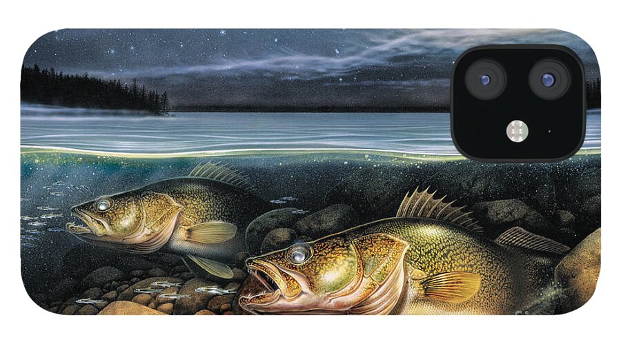 Walleye iPhone 12 Case featuring the painting Harvest Moon Walleye 1 by JQ Licensing