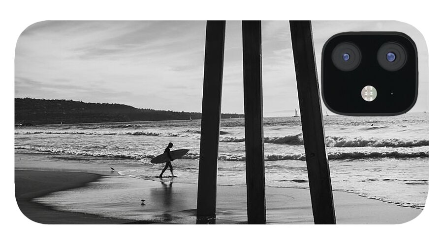 Pier iPhone 12 Case featuring the photograph Hermosa Surfer Under Pier by Michael Hope