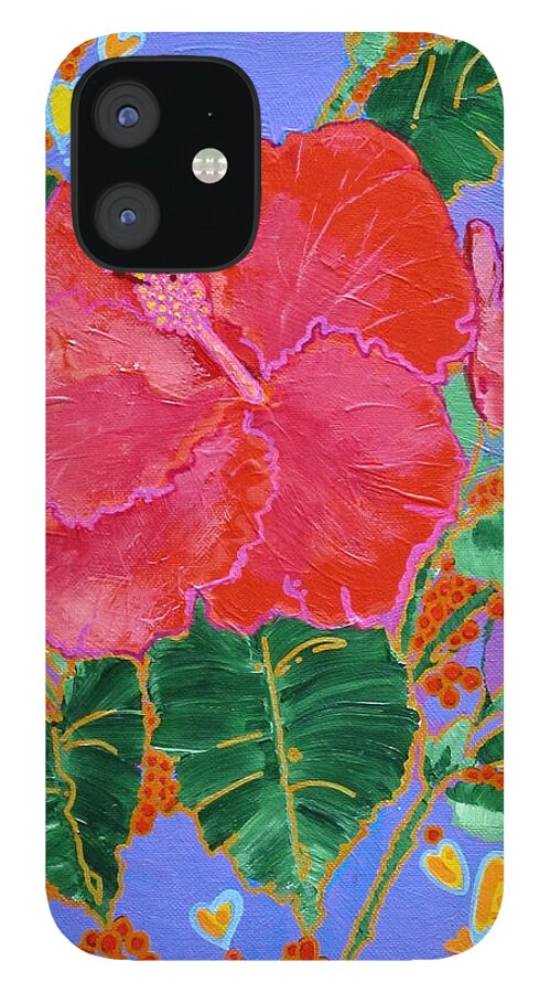 Flowers iPhone 12 Case featuring the painting Hibiscus Motif by Adele Bower